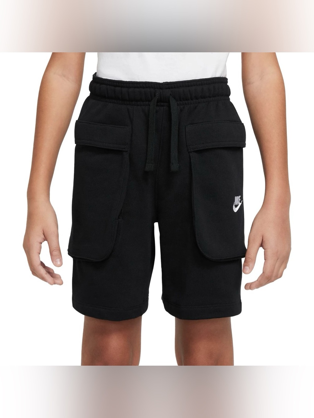 NIKE BOYS French terry cloth CARGO SHORTS BLACK size large